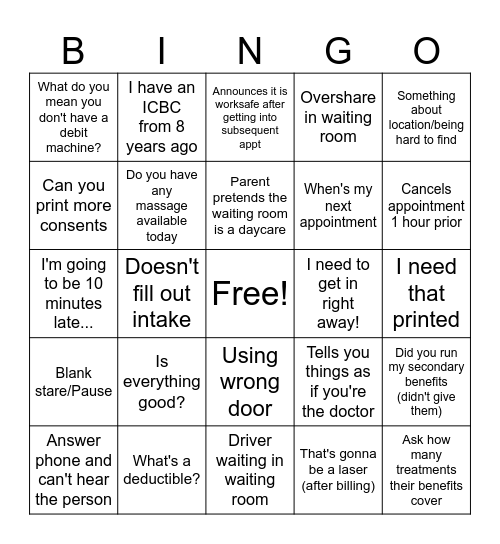 Front Desk Shenanigans Bingo Card