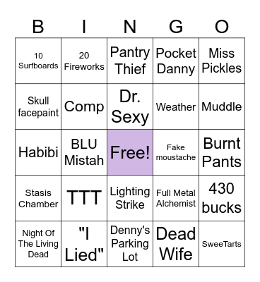 WF2 Inside Jokes/Refs You Understand Bingo Card