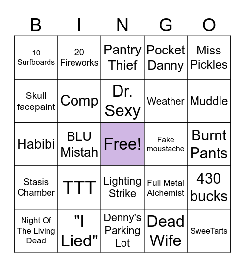 WF2 Inside Jokes/Refs You Understand Bingo Card