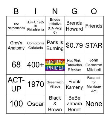 PRIDE BINGO Card