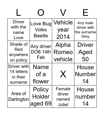 Valentines Bingo Card