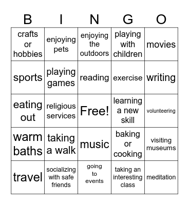 Seeking Safety Bingo Card