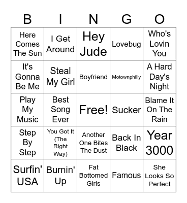 BOY BAND BINGO Card