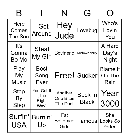 BOY BAND BINGO Card