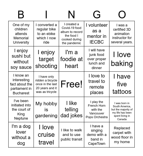 Get to know your colleagues! Bingo Card