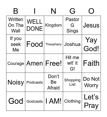 Godcasts ~ Week 1 ~ Do Not Be Afraid! Bingo Card