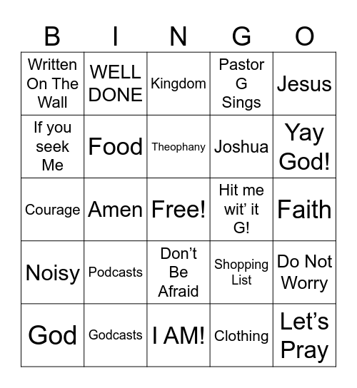 Godcasts ~ Week 1 ~ Do Not Be Afraid! Bingo Card