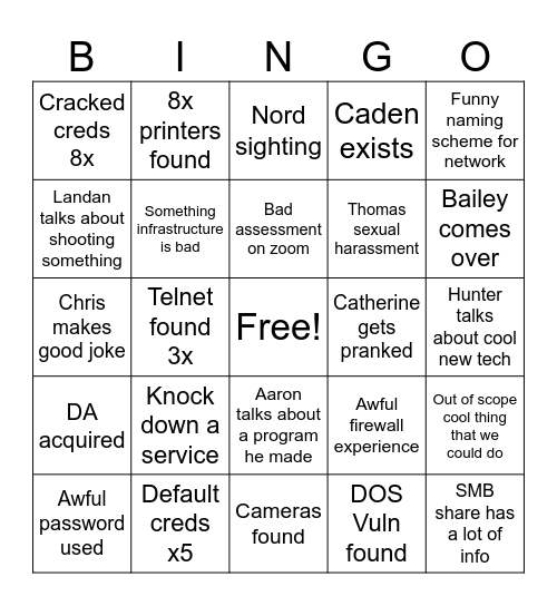 Hackin Bingo Card