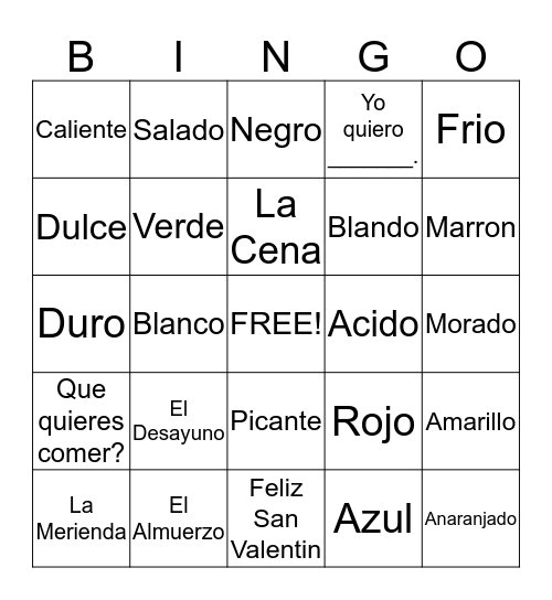 Las Comidas Bingo Card