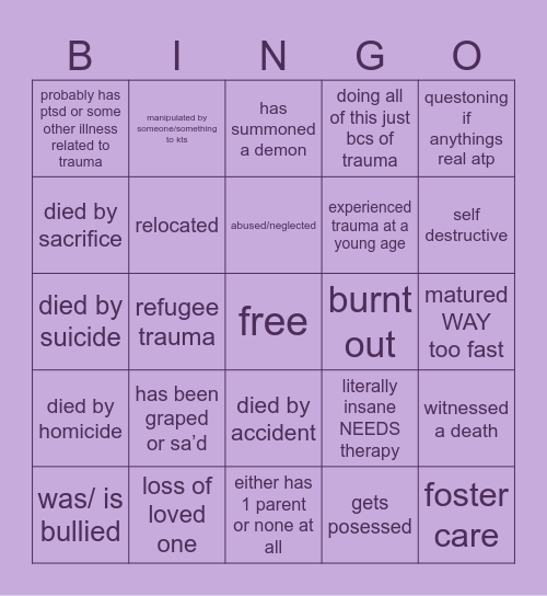 oc trauma bingo Card