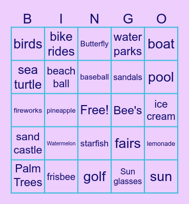 (words) Summer Bingo Card