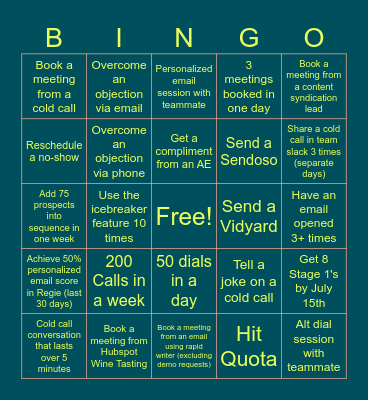 Inbound SDR July Bingo Card