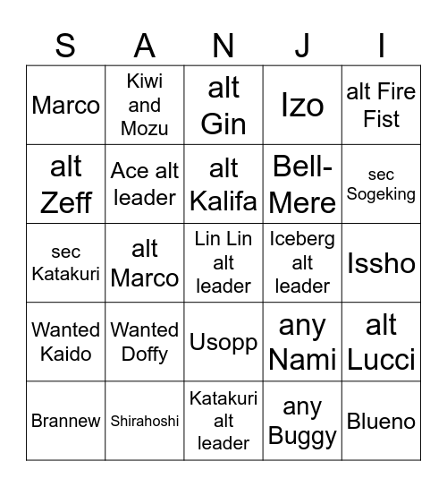 op03 bingo! Bingo Card