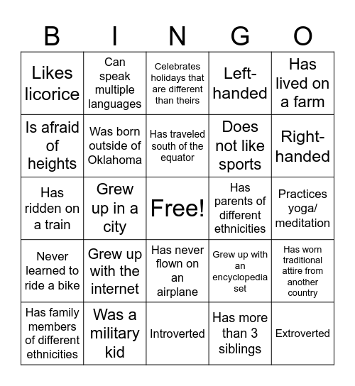Diversity Bingo 10 Bingo Card