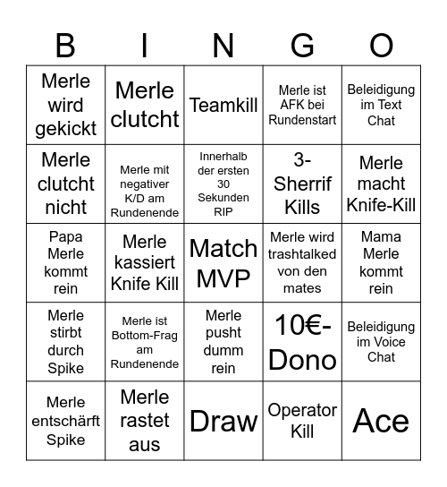 Merle Valo Bingo Card