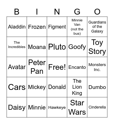 Disney Bus Bingo Card