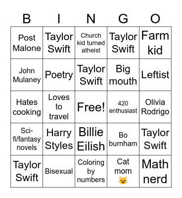 How similar are you to TayorAsPoetry1? Bingo Card