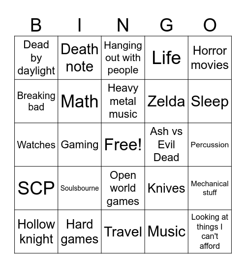 Shared interests with me Bingo Card