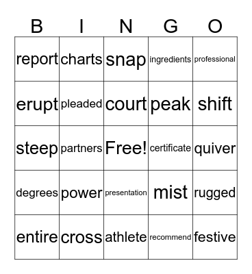 Vocabulary Review Bingo Card