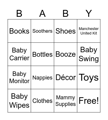 Baby Shower Bingo Card