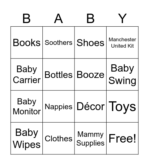 Baby Shower Bingo Card