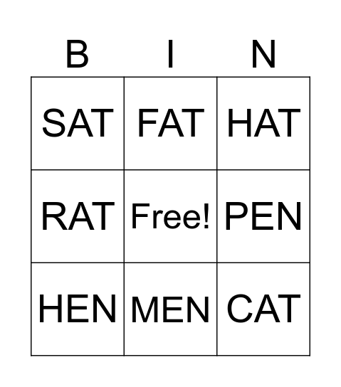 FAMILY WORDS Bingo Card