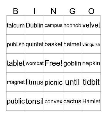 Two Syllable Words Bingo Card