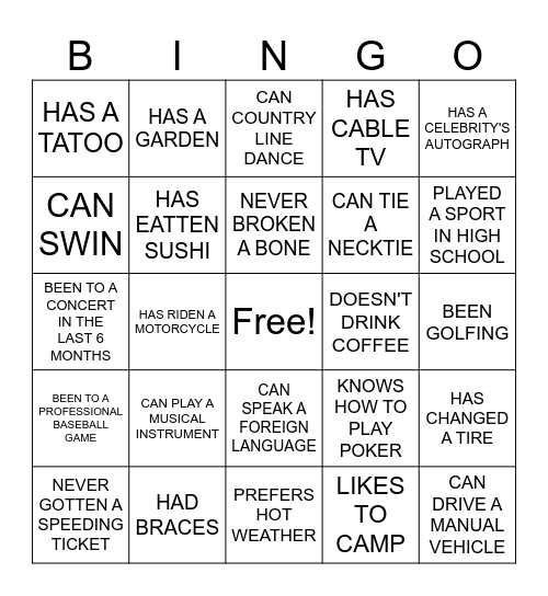 Get to Know You BINGO Card