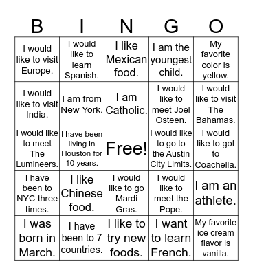 Diversity Bingo Card