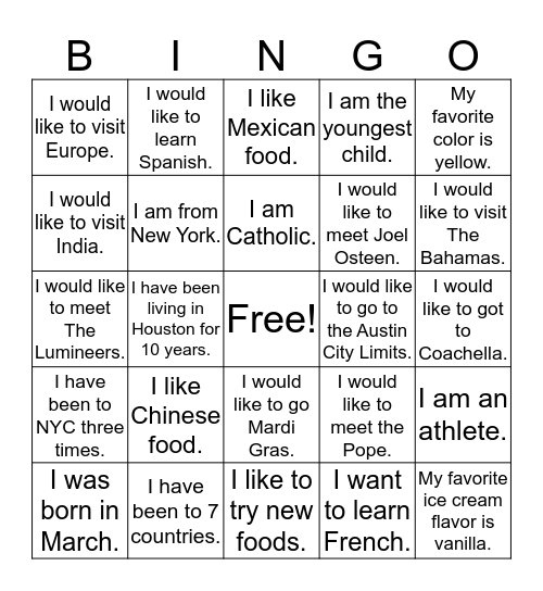 Diversity Bingo Card