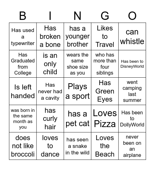 Find Someone Who.... Bingo Card