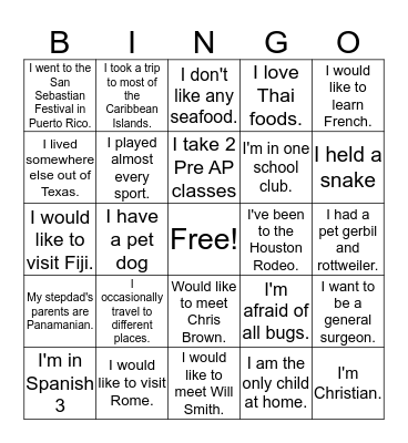 Nia Eugene Bingo Card