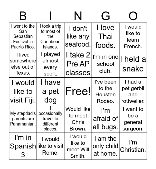 Nia Eugene Bingo Card