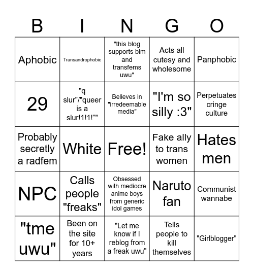 Tumblr User Bingo Card