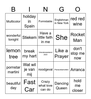 Muziekbingo Card