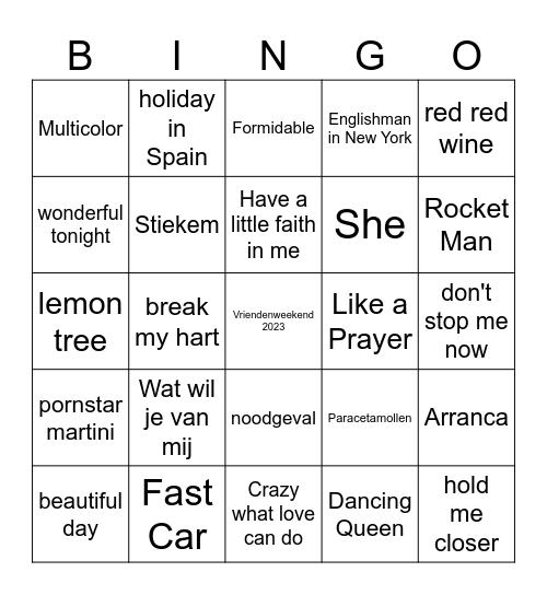 Muziekbingo Card