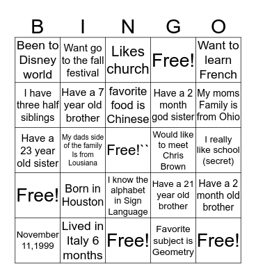 Untitled Bingo Card