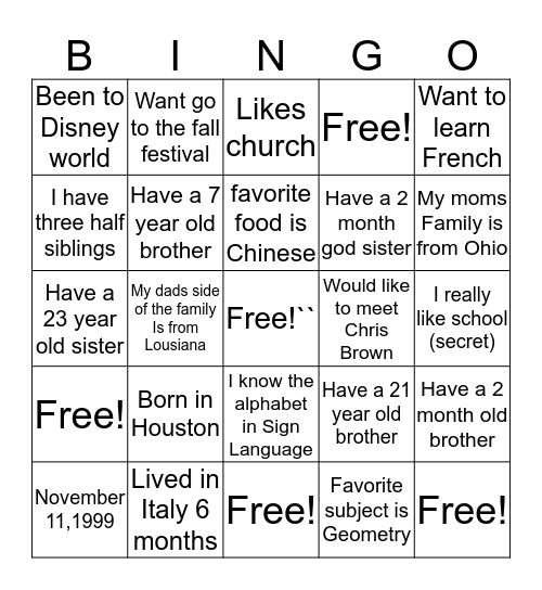 Untitled Bingo Card