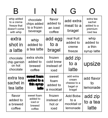 Biggby Upsell Bingo Card