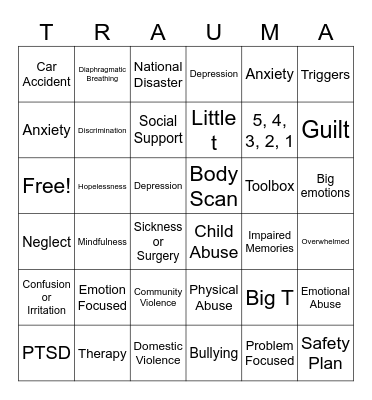 Trauma Bingo Card