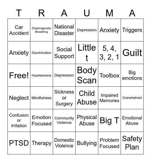 Trauma Bingo Card