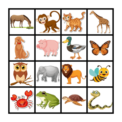 CNRC Animal Bingo Card