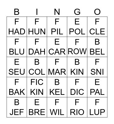 CALL NUMBER BINGO Card