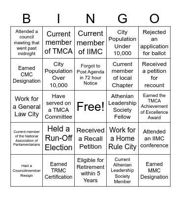 City Secretary Bingo Card