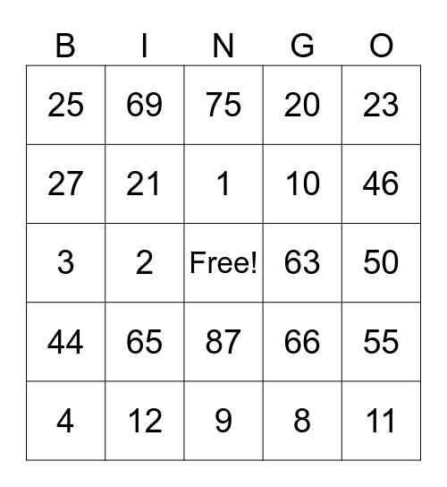 Jingle Bells Bingo Card