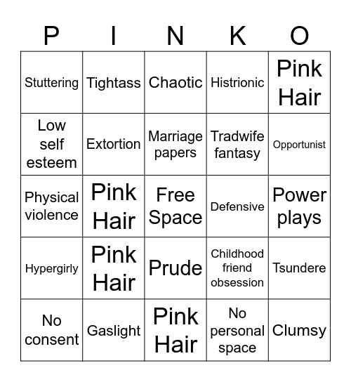 Pinko Bingo Card