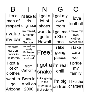 Untitled Bingo Card