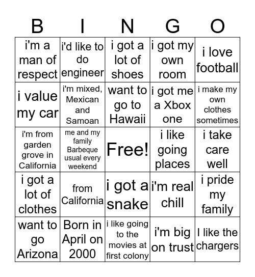 Untitled Bingo Card