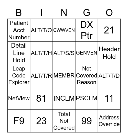 Diamond Bingo Card