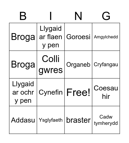 Addasiadau Bingo Card